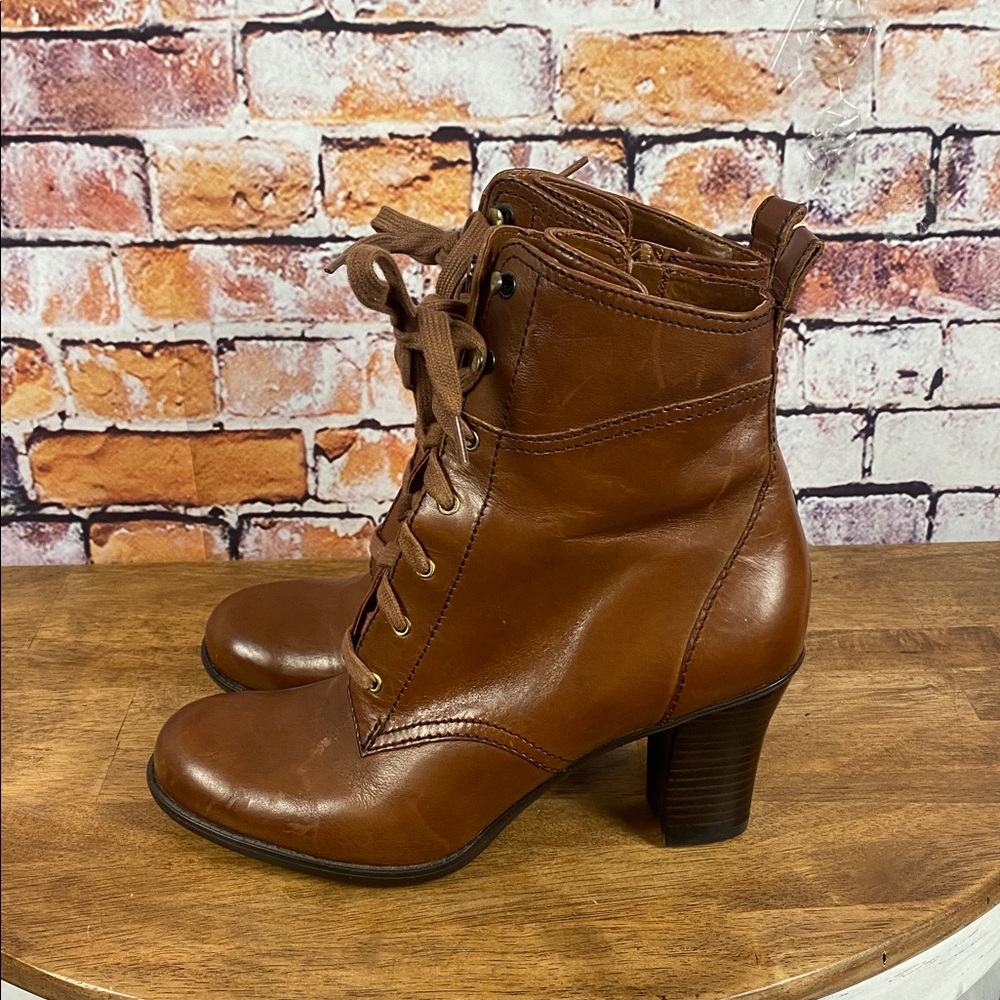 Naturalizer Brown Lace-Up Leather Granny Boho Chic Heeled Ankle Boots Sz 8.5 - Picture 10 of 17